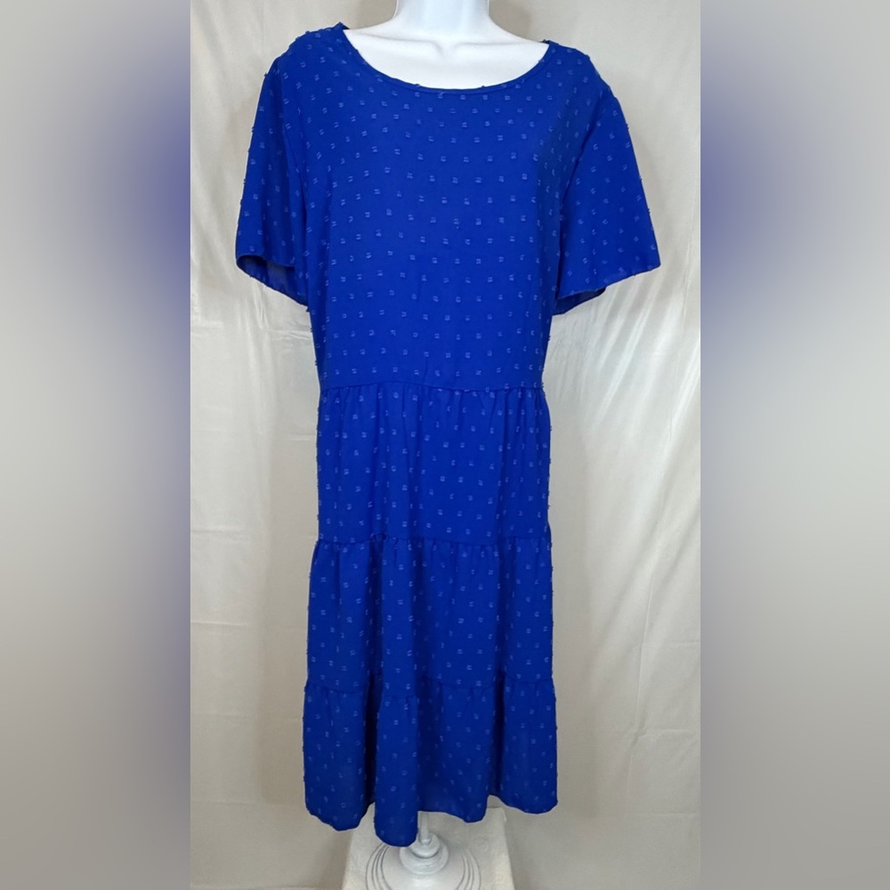 Blue Swiss Dot Tiered Dress 4X Plus Size Flowy Boho Dress